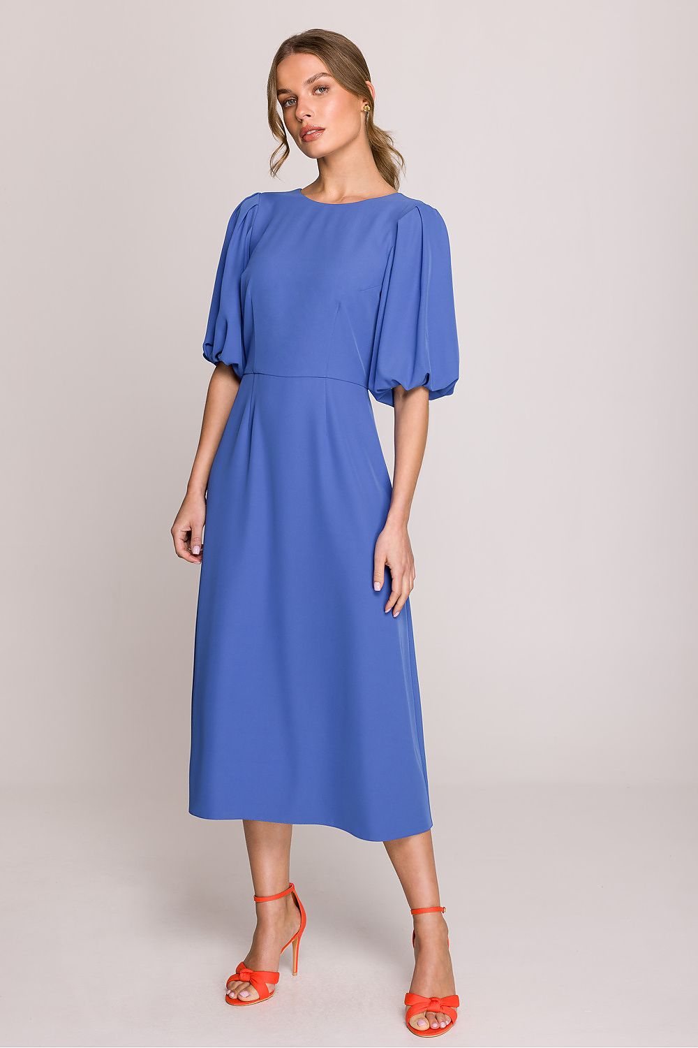 Stylove flared midi dress in elegant design, perfect for both special events and everyday classy wear.