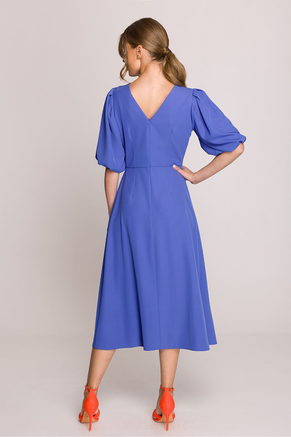 Stylove luxurious midi dress featuring a concealed back zipper for a seamless look and comfortable fit.