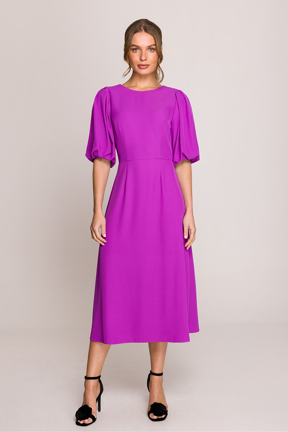 Stylove midi dress available in sizes S-XL, illustrating the elegant flow and romantic aesthetic.