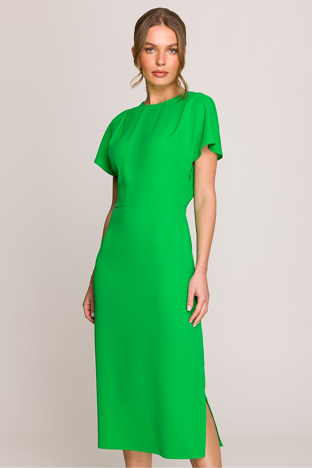 Close-up view of Stylove midi dress showcasing high-quality craftsmanship and attention to detail in fabric design.