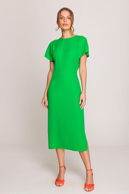 Chic Stylove midi dress on model, highlighting the elegant fit and sophisticated design suitable for receptions.