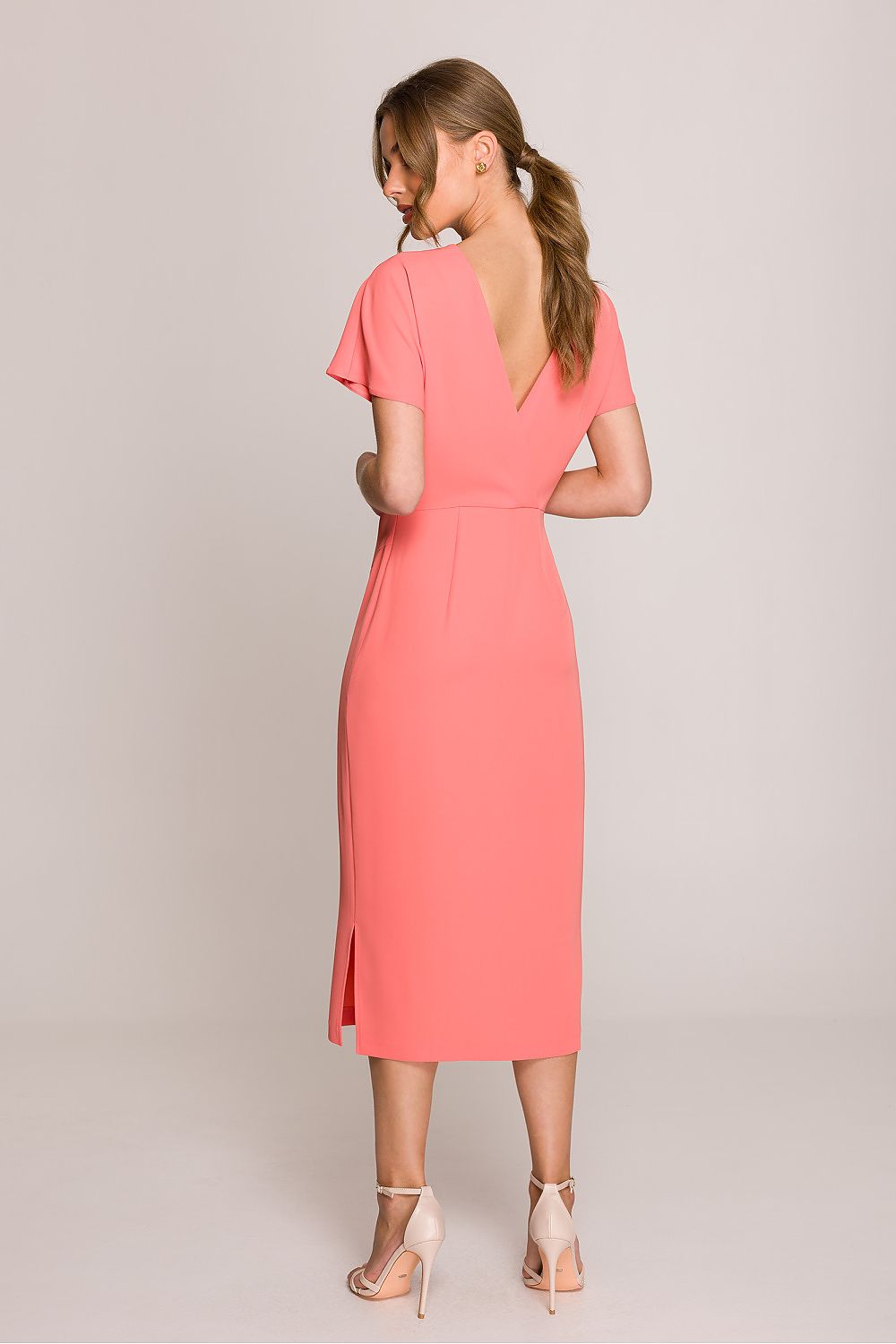Stylish Elegant Stylove Midi Dress showcasing V-Back Neckline, perfect for special occasions.