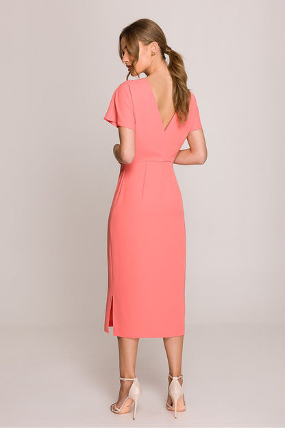 Stylish Elegant Stylove Midi Dress showcasing V-Back Neckline, perfect for special occasions.