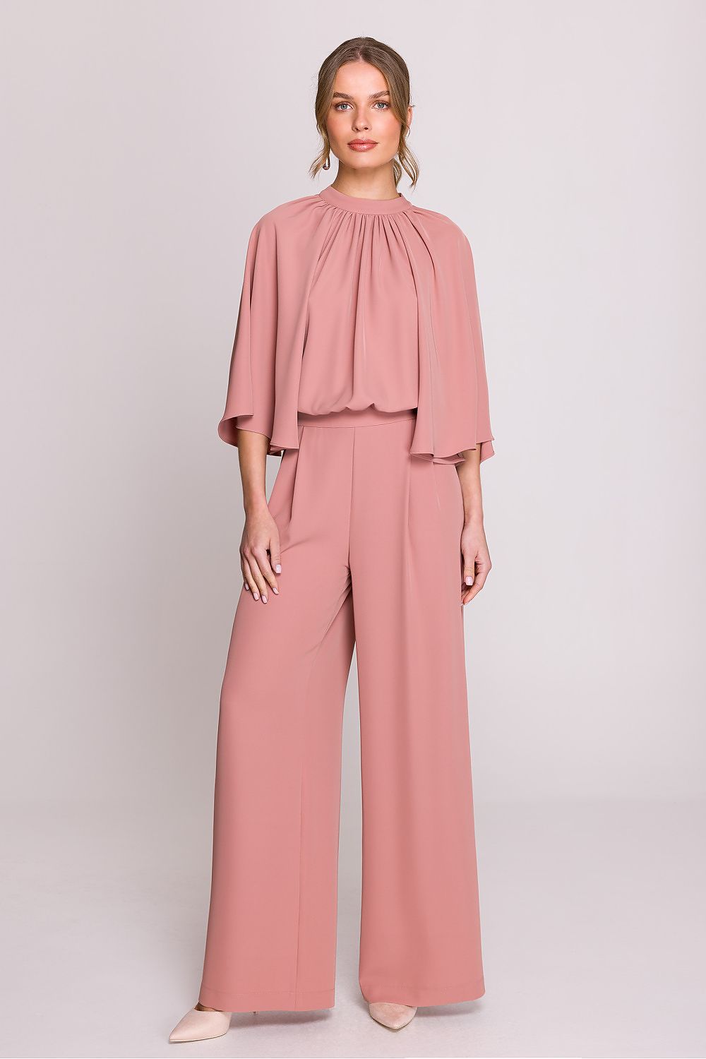 Stylove jumpsuit worn by a model, showcasing its elegant fit and wide trousers, perfect for stylish outings.