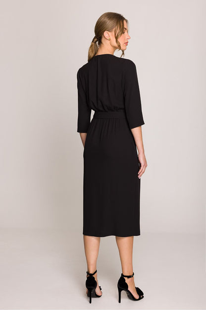 Stylove beautifully crafted midi dress with concealed side zipper, epitomising elegance and attention to detail for chic outings.
