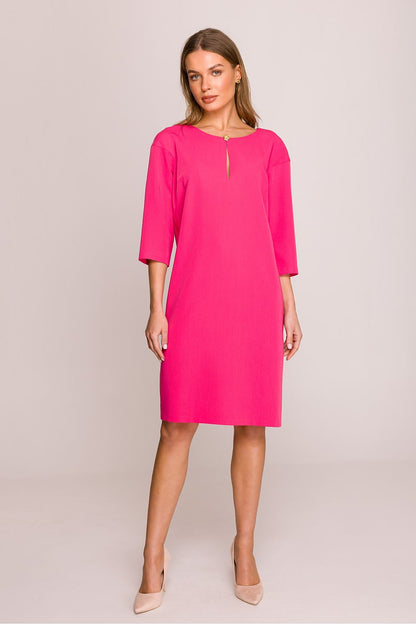 Stylove elegant loose fit daydress featuring 3/4 sleeves and a subtle neckline with button, perfect for sophisticated occasions.