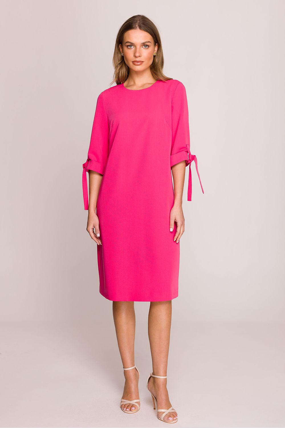 Elegant A-Line daydress by Stylove featuring 3/4 sleeves, a round neckline, and knee-length design, perfect for stylish everyday wear and formal occasions.