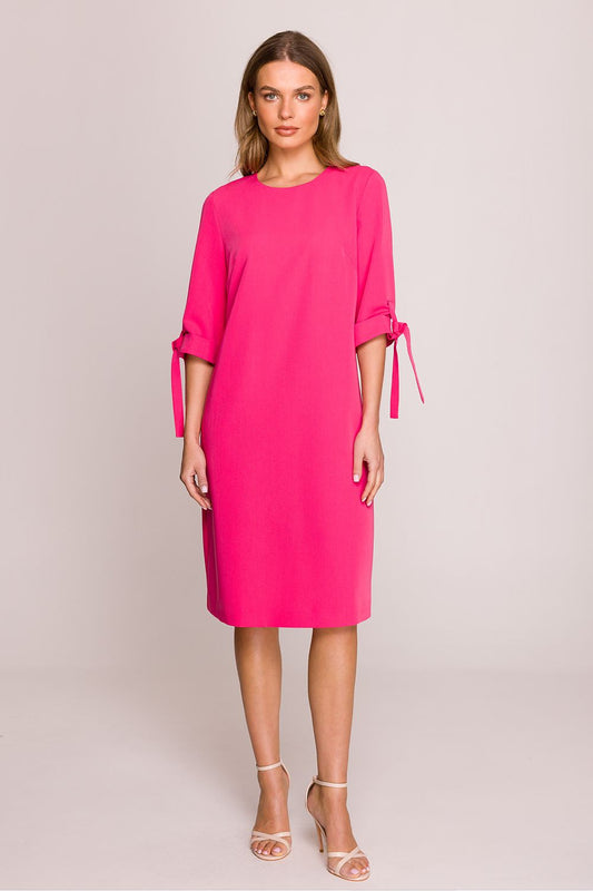Elegant A-Line daydress by Stylove featuring 3/4 sleeves, a round neckline, and knee-length design, perfect for stylish everyday wear and formal occasions.