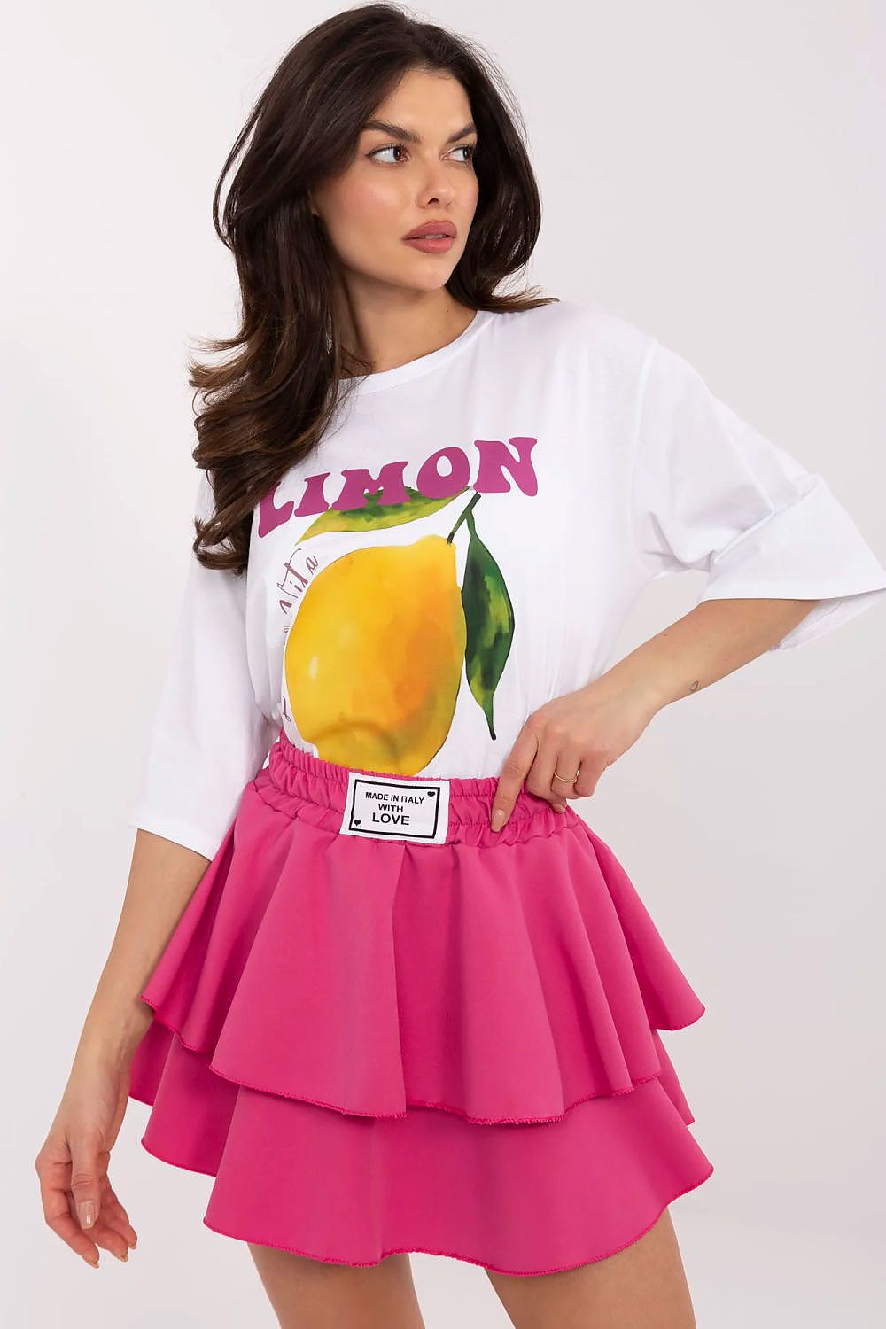 Italy Moda's flared mini skirt displayed in a fashion-forward manner, capturing the essence of lightness and chic style.