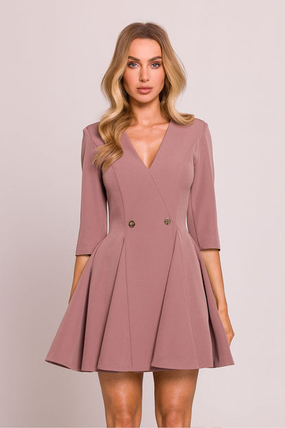 Elegant mini dress by Moe featuring a deep V-neck and elbow-length sleeves, perfect for a sophisticated evening look.