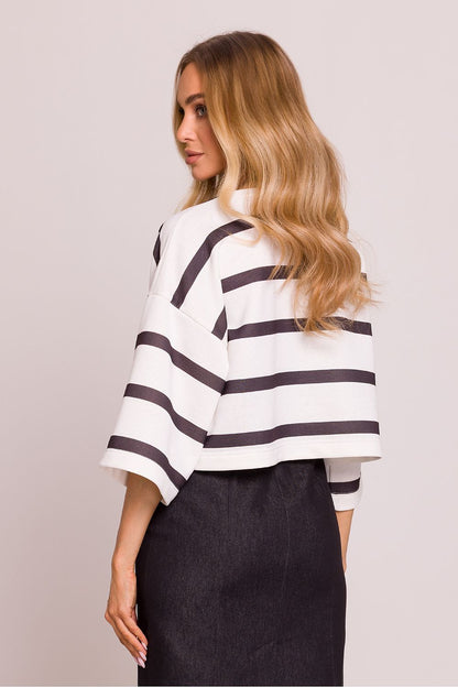 Luxury Moe Oversize Striped Knit Sweater with Boat Neck in elegant design, featuring wide 3/4 length sleeves and soft knit fabric, perfect for stylish everyday wear in sizes S/M, L/XL, and 2XL/3XL.
