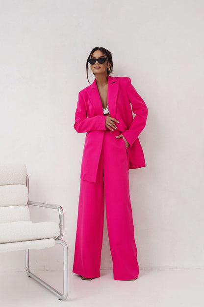 Elegant fuchsia women's suit by LaBalancia featuring a tailored jacket and trousers set, perfect for formal and casual occasions.