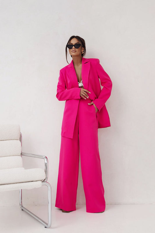 Elegant fuchsia women's suit by LaBalancia featuring a tailored jacket and trousers set, perfect for formal and casual occasions.