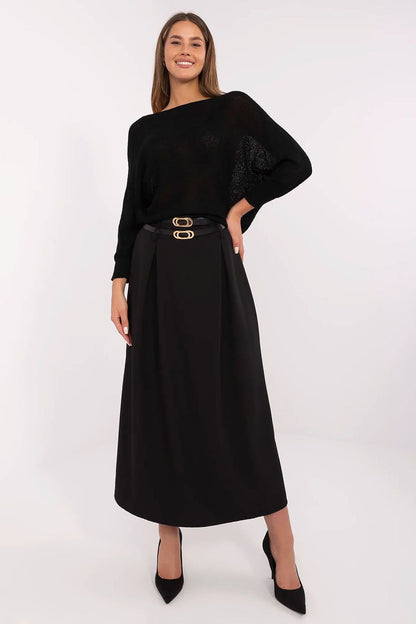 Elegant Maxi Skirt by Italy Moda, crafted from high-quality polyester and spandex, featuring stylish pleats and belts for a luxurious look, perfect for formal and casual occasions.