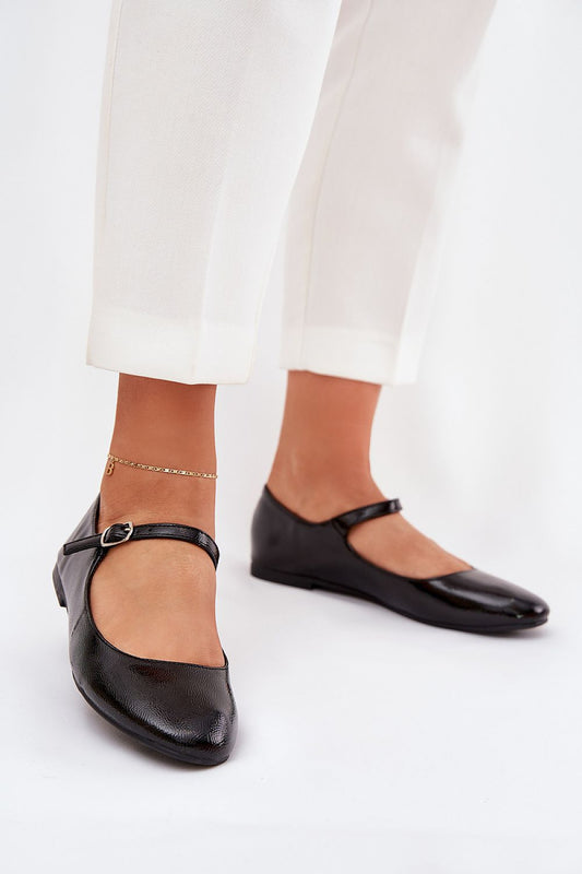 Elegant Women's Ballerina Flats in patent eco leather by Step in style, showcasing a chic rounded toe design and delicate adjustable strap for a sophisticated look.