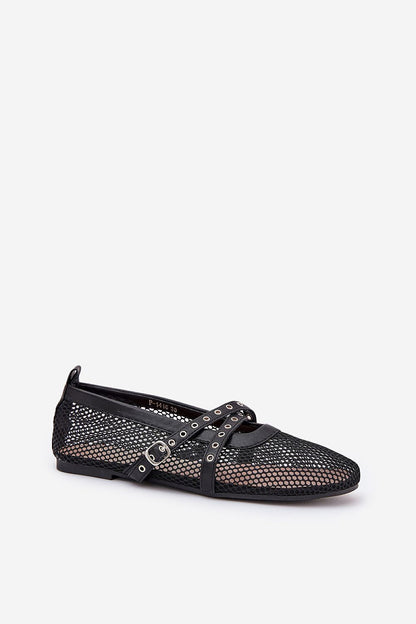 Elegant women's ballerina flats by Step in Style, showcasing breathable mesh design and decorative crisscross straps, perfect for comfort and style in sizes EU 36-41.