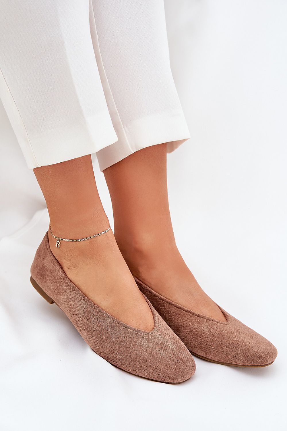Elegant eco-suede ballet flats by Step in Style, showcasing a flat heel and rounded toes for a sophisticated everyday look.