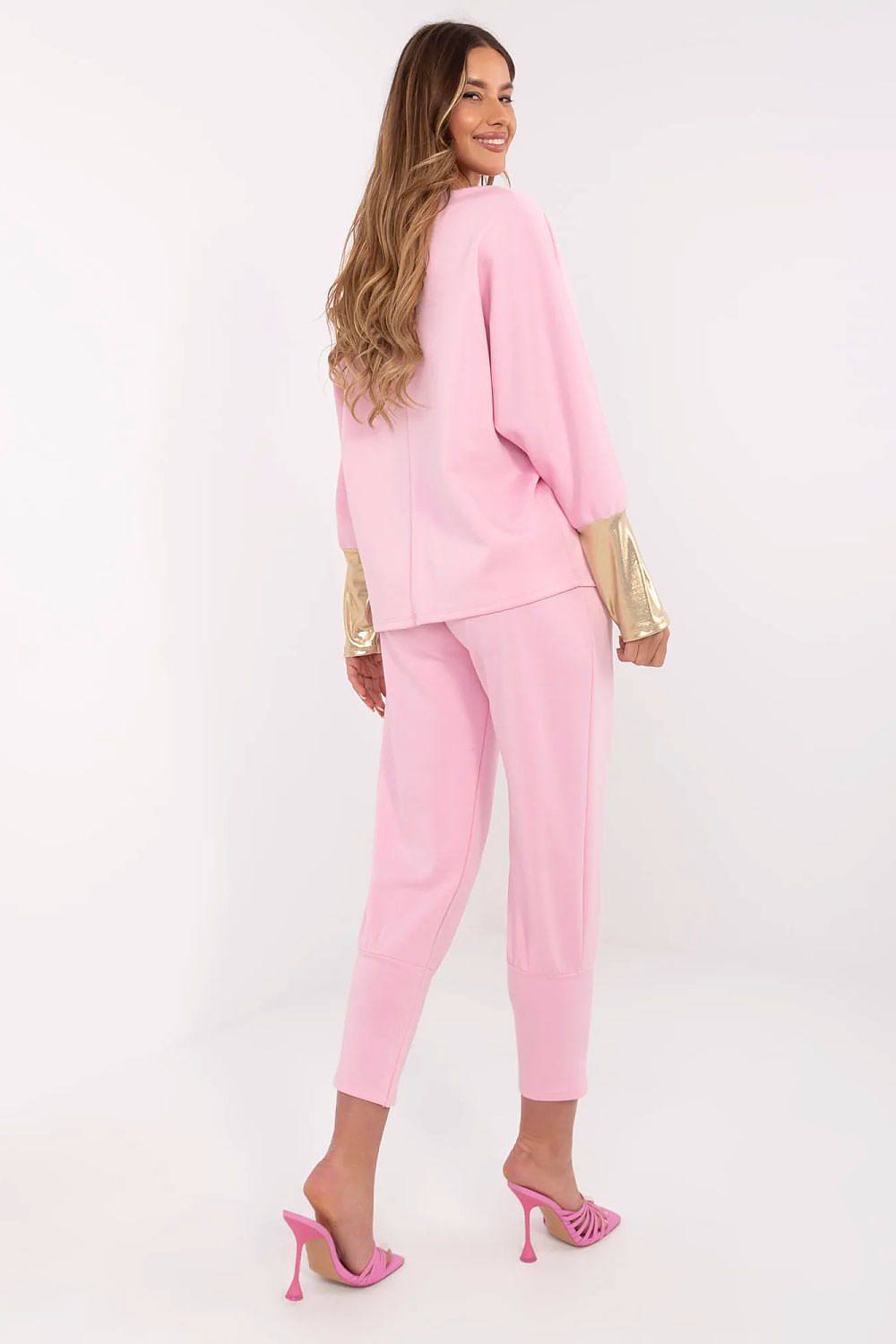 Complete elegant women's outfit by Italy Moda, combining a boat neck blouse and high-waisted pants for a chic and contemporary look.