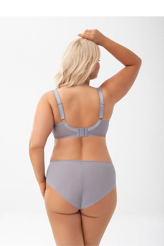 Close-up of Gorsenia Lingerie's luxurious soft support bra, highlighting the adjustable straps and soft, breathable fabric tailored for larger bust sizes.