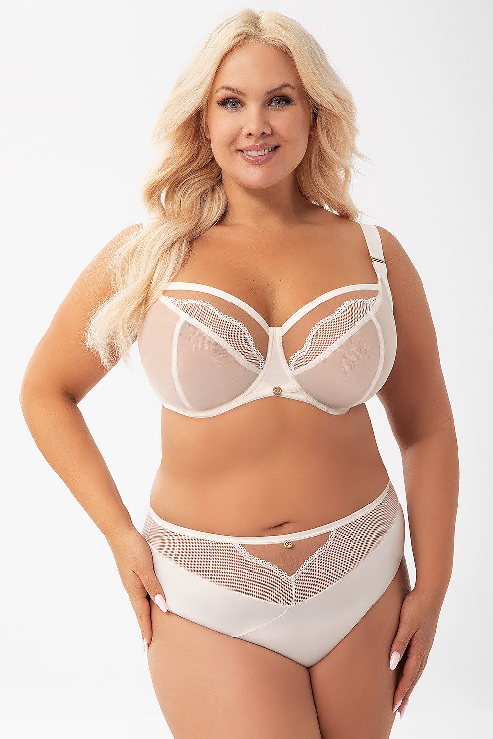 Elegant Gorsenia Lingerie Bra showcasing intricate lace and mesh accents, tailored for optimal comfort and support for larger bust sizes EU 65C-115H.