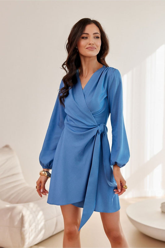 Elegant mini dress with long sleeves and flared bottom, designed by Roco Fashion, available in sizes EU 36-42.
