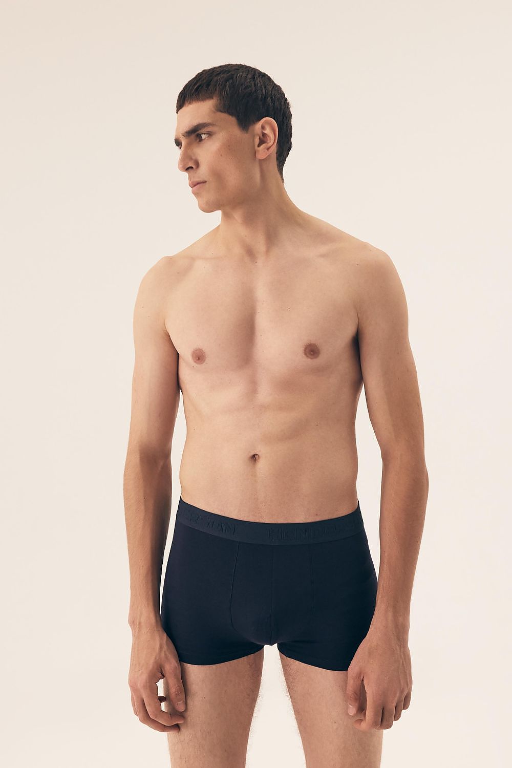 Henderson Classic Men's Boxer Shorts in Navy Blue, elegantly showcasing the soft and breathable fabric design for luxurious comfort.