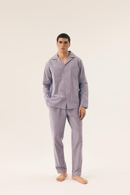 Henderson Men's Luxury Cotton Pyjamas Set featuring a stylish loose fit, long sleeves, and a classic collar, perfect for comfortable sleep and relaxation.