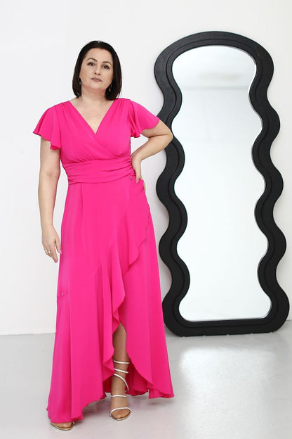 Elegant lightweight long dress by Jersa featuring a perfect fit V-neck design, ideal for warm days.