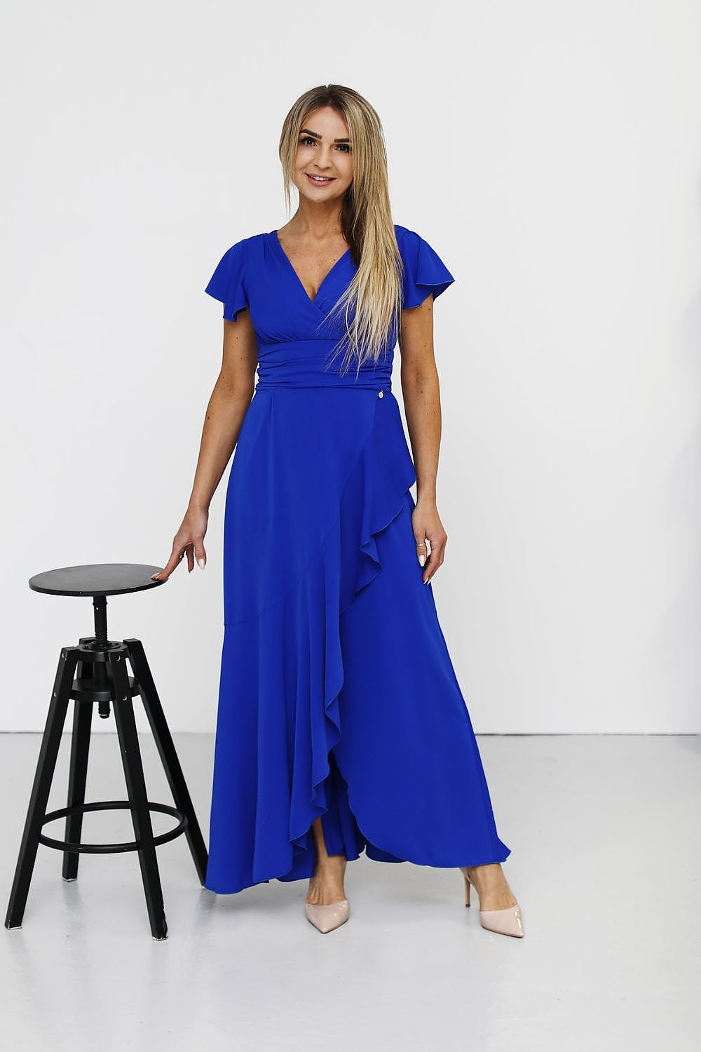 Comfortable and fashionable long dress by Jersa with elegant back elastic band for a perfect fit.
