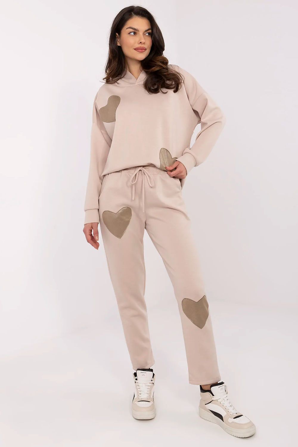 Italy Moda Women's Casual Tracksuit Set in EU 0 showcasing soft viscose blend fabric with elegant heart patches, perfect for luxurious everyday comfort.