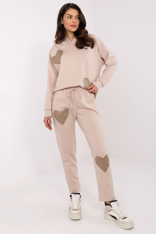 Italy Moda Women's Casual Tracksuit Set in EU 0 showcasing soft viscose blend fabric with elegant heart patches, perfect for luxurious everyday comfort.