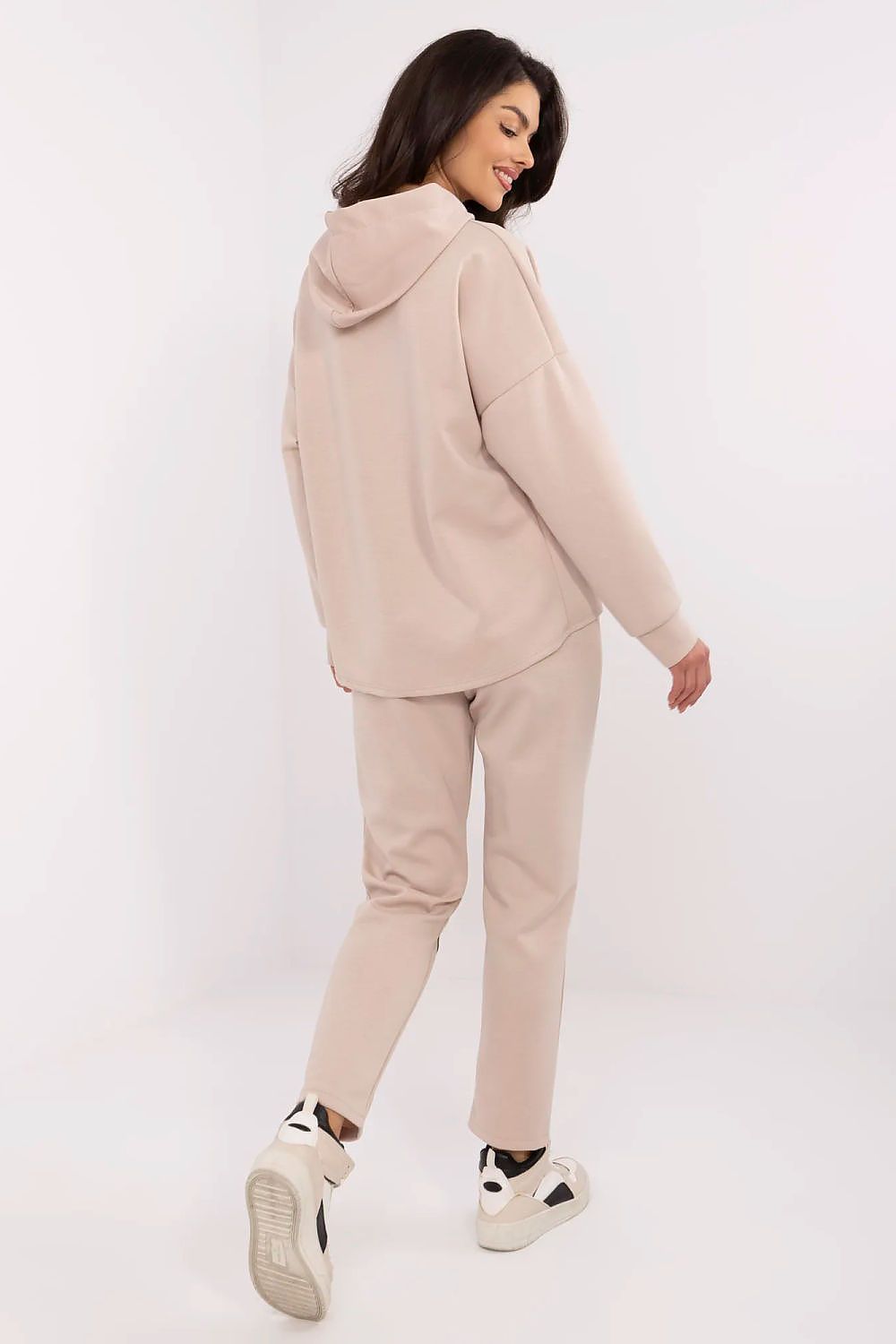 Italy Moda Women's Casual Tracksuit Set displayed with a focus on the sweatshirt's hood and long sleeves, encapsulating comfort and chic design for cool days.