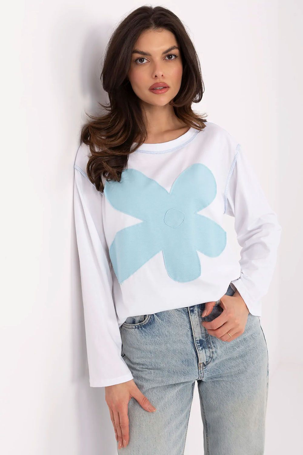 Luxurious floral print women's blouse by Italy Moda, crafted from a soft cotton and spandex blend for a comfortable fit, ideal for casual styling.