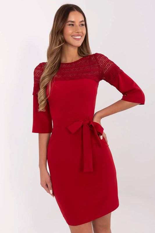 Luxurious knee-length cocktail dress by Lakerta featuring an elegant lace insert, perfect for formal occasions and available in sizes EU 36-42.