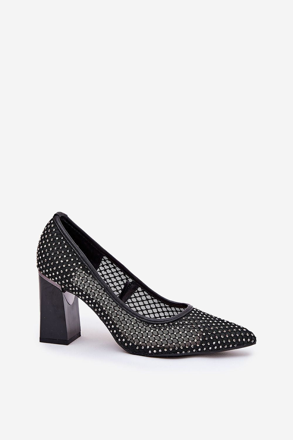 Vinceza Elegant Block Heel Pumps featuring chic mesh material and delicate detailing, showcasing a refined pointed toe and 8.5cm heel for luxurious comfort by Step in Style.