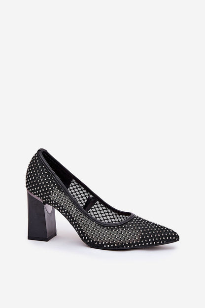 Vinceza Elegant Block Heel Pumps featuring chic mesh material and delicate detailing, showcasing a refined pointed toe and 8.5cm heel for luxurious comfort by Step in Style.