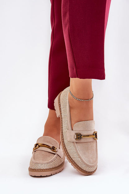 Stylish Women's Moccasin Loafers in eco suede from Step in Style, highlighting the subtle gold detail for an upscale look.