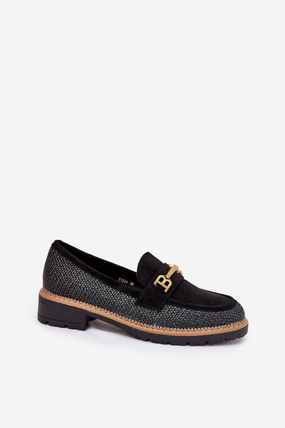 Classic yet modern Women's Moccasin Loafers by Step in Style, featuring eco suede material and elegant gold accents.