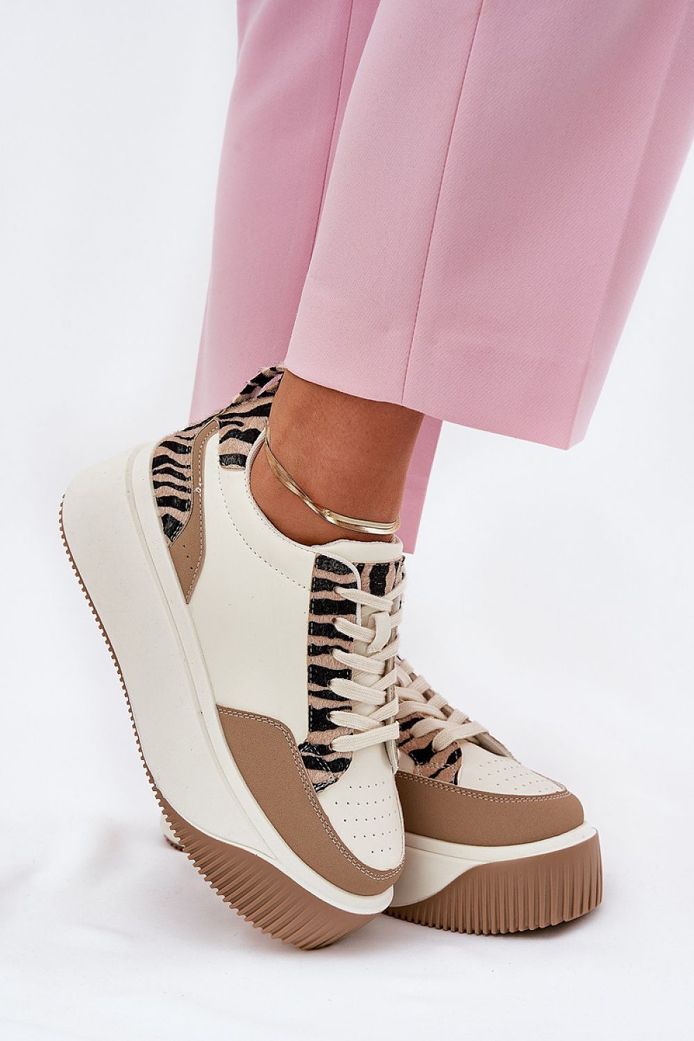 Stylish women's eco leather sneakers by Step in style featuring a chic animal pattern, elegant platform height of 5 cm, perfect for luxury everyday fashion.