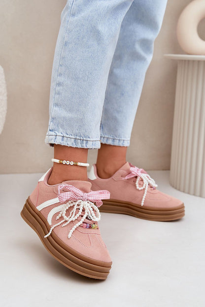 Stylish platform sneakers crafted from eco-suede with decorative charm laces by Step in Style, perfect for elevating casual outfits.