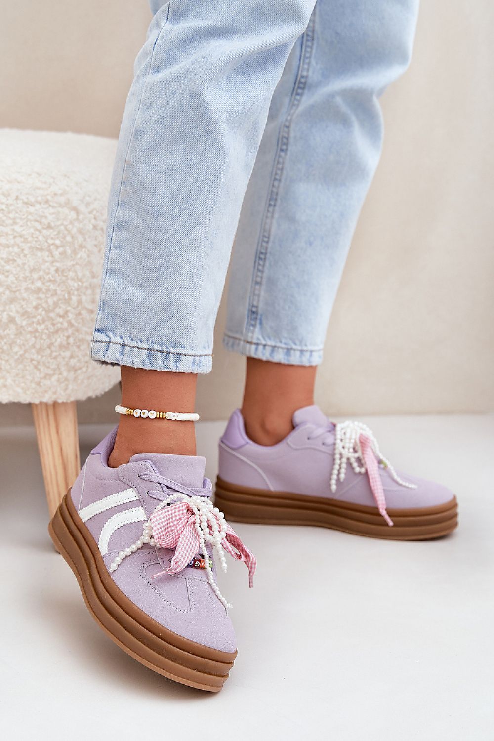 Stylish eco-suede platform sneakers by Step in Style, featuring charming laces, perfect for a luxury casual look.
