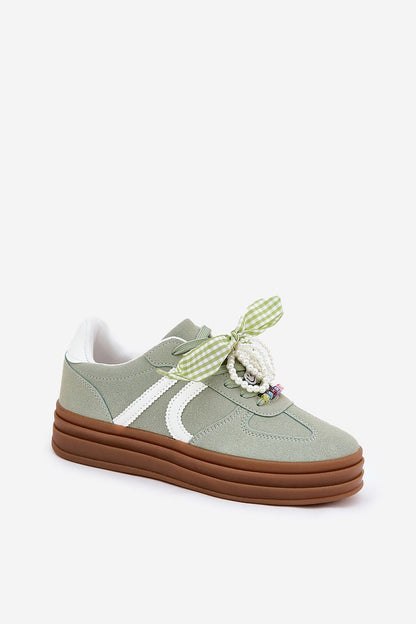 Stylish eco-suede platform sneakers with charm laces by Step in Style, offering luxury comfort and a fashionable look in sizes EU 36-41.