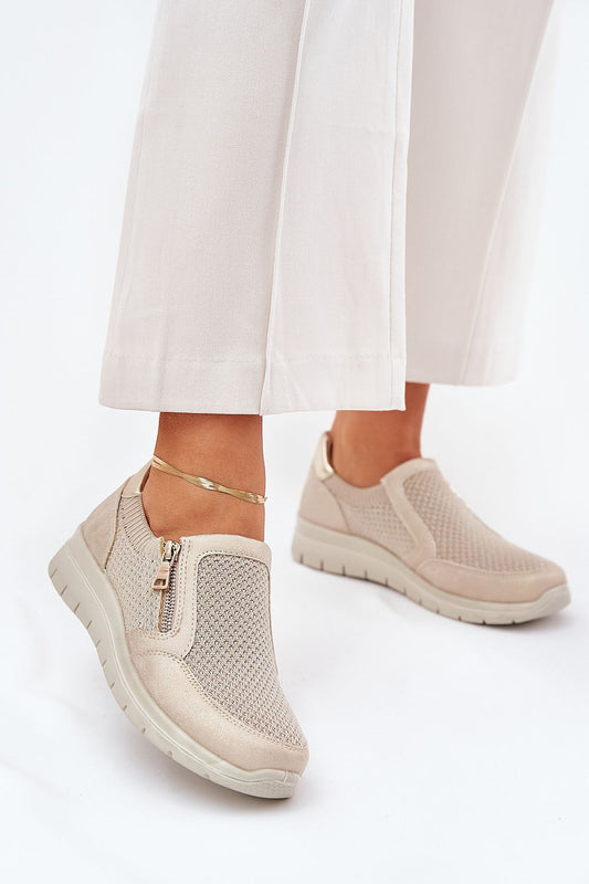 Elegant women's stylish half shoes with gold zipper accent by Step in Style, crafted from eco-friendly leather and fabric, perfect for casual outings.