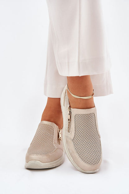 Stylish women's half shoes with a gold zipper by Step in style, showcasing a modern design made from ecological leather and fabric, perfect for comfortable, lightweight everyday wear in sizes EU 36-41.