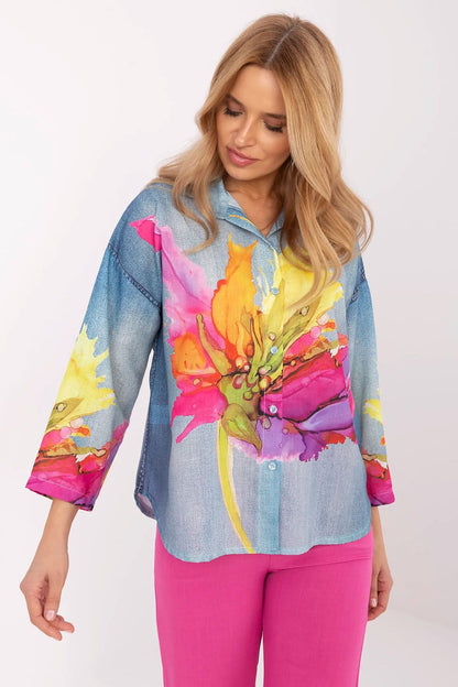 Elegant floral print casual shirt for women by Italy Moda, highlighting a breathable linen blend ideal for everyday wear.