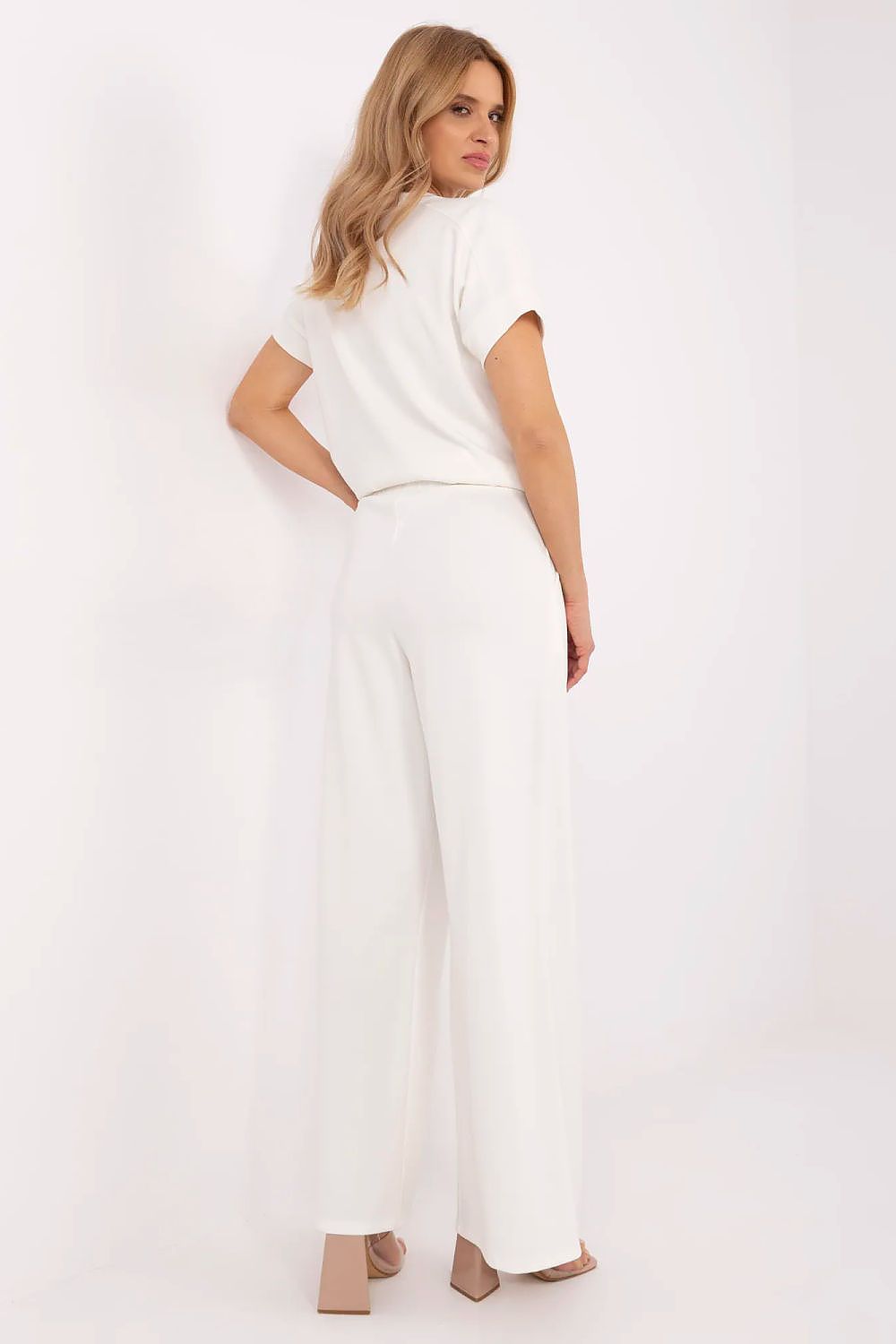 Elegant Palazzo-Style Tracksuit Trousers by Relevance in soft viscose blend, showcasing high waist and wide leg design.