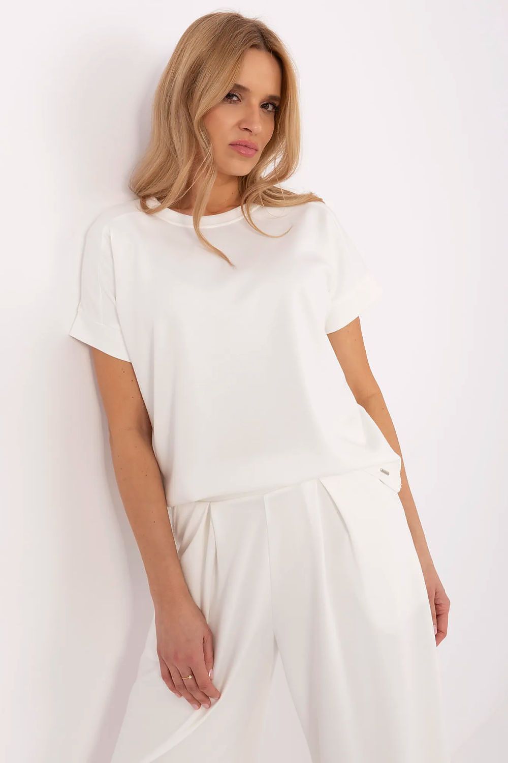 Luxurious Casual Classic Blouse for Women by Relevance, featuring a soft viscose-polyester blend and elegant short sleeves, perfect for a stylish everyday look in EU sizes 0-4.