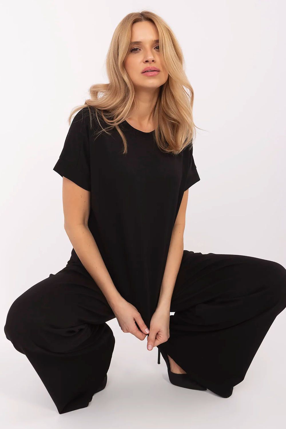 Stylish Casual Classic Blouse for women by Relevance, featuring short sleeves and a chic round neckline, crafted from a comfortable viscose-polyester blend.