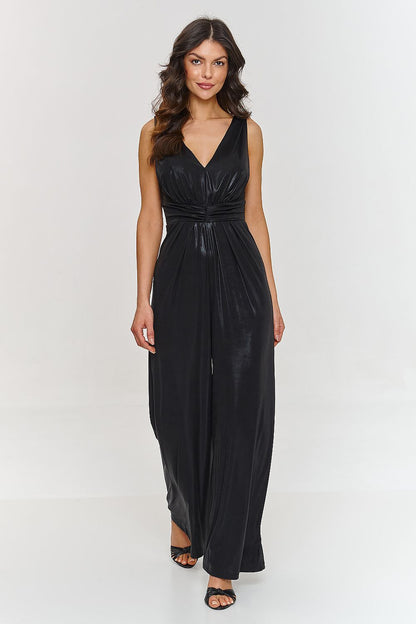 Back view of the elegant jumpsuit by Makadamia with a delicate cutout and zipper detail, designed for comfort and sophistication.