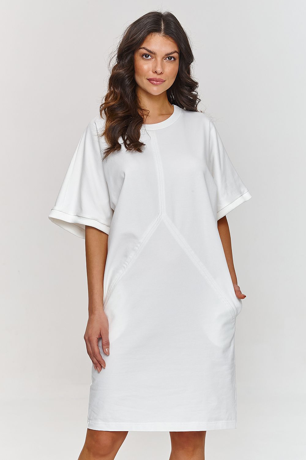 Elegant Short Sleeve Daydress by Makadamia, showcasing its chic design and modern silhouette, perfect for a sophisticated look.